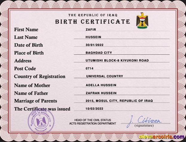 Iraq vital record birth certificate